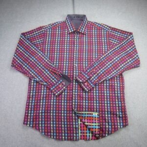 Bugatchi Uomo Shirt Mens Large Multi Plaid Geo Classic Fit Long Sleeve Button Up